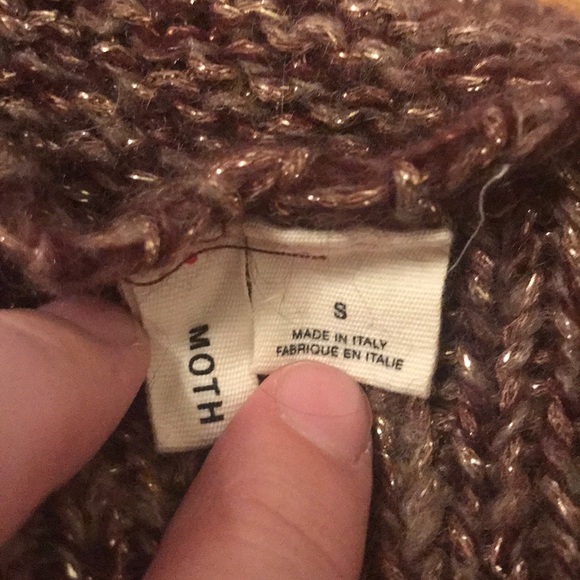 Moth Anthropologie Sweater Sparkly Metallic Thread Brown Gold Small - Picture 8 of 8